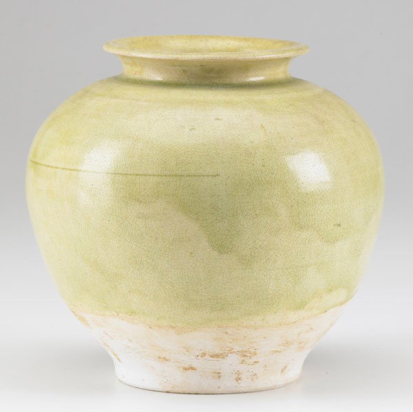STRAW GLAZED JAR: STRAW GLAZED JAR; Possibly Tang Dynasty (618-907); 6 1/2'' dia.