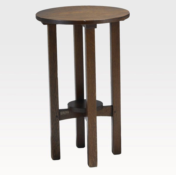 L. & J.G. STICKLEY: L. & J.G. STICKLEY; Stand with round top; Shadow of Handcraft decal; 29'' x 24'', 29'' x 18''