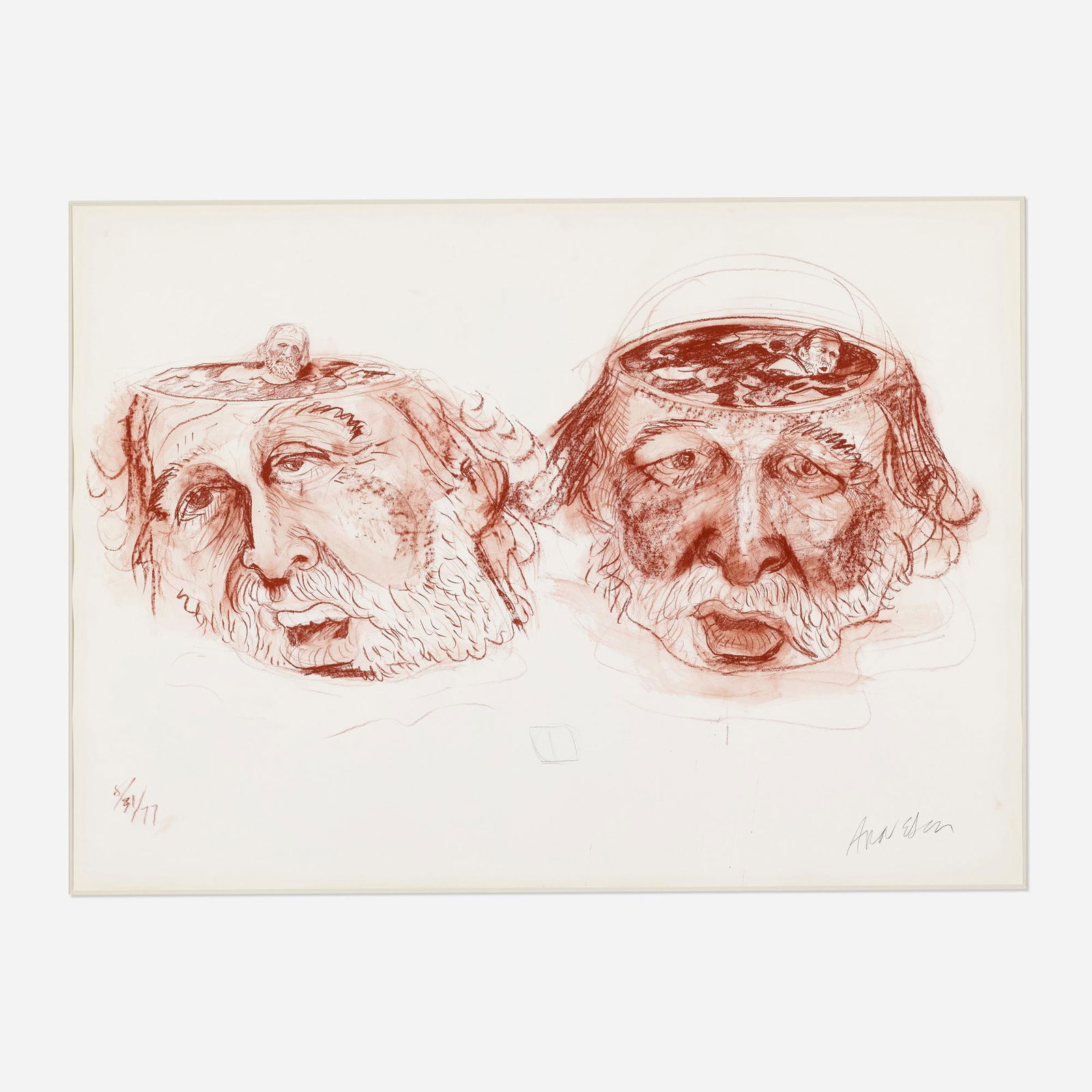 Robert Arneson, Double Head Bath: Robert Arneson Double Head Bath 1977conte crayon 29.875 h × 40 w in (76 × 102 cm) Signed and dated to lower edge '8/31/77 Arneson'. Provenance: Hansen-Fulle