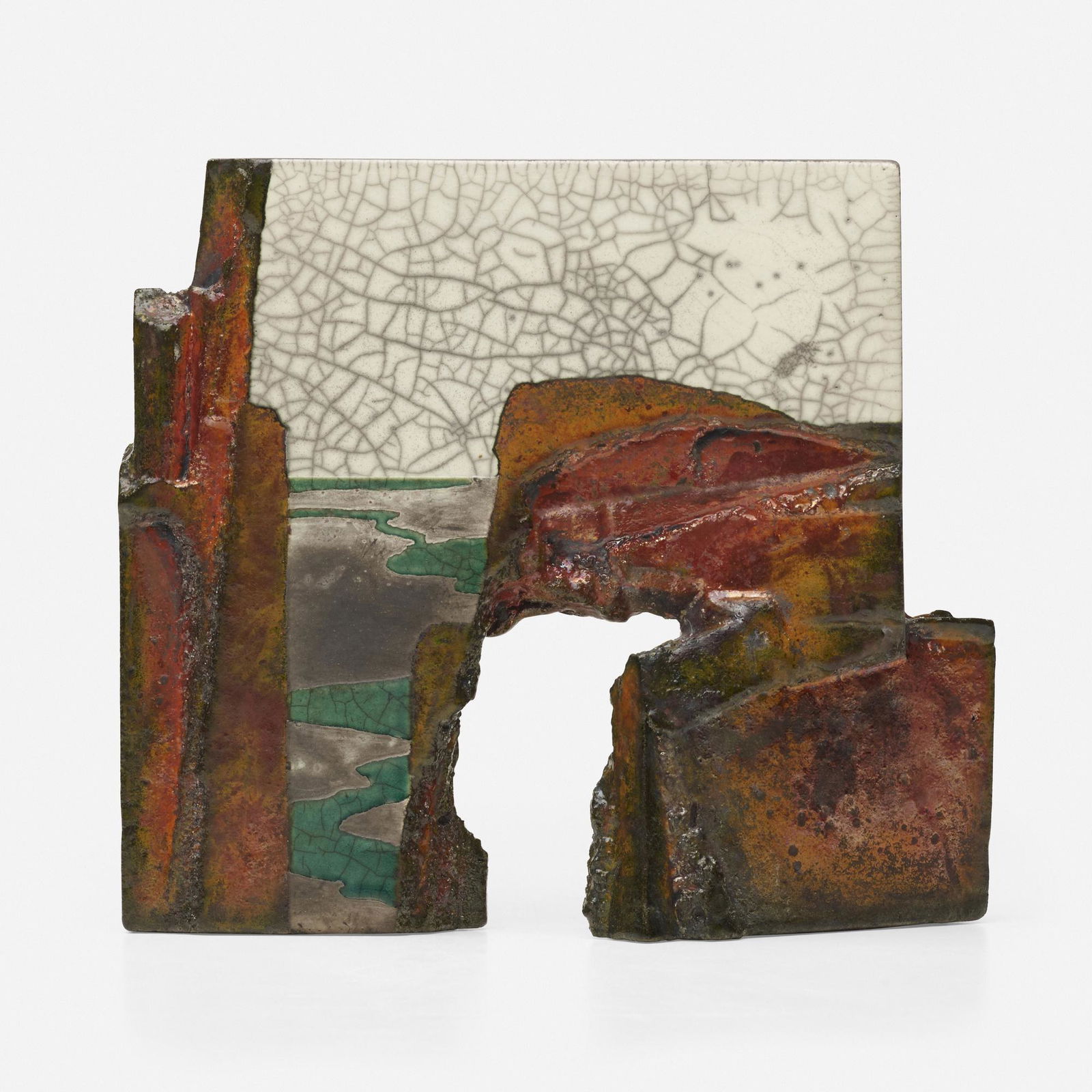Wayne Higby, Untitled (landscape): Wayne Higby Untitled (landscape) USAglazed and raku-fired earthenware 8 h × 9 w × 2.5 d in (20 × 23 × 6 cm) Artist's chop mark to reverse. Provenance: