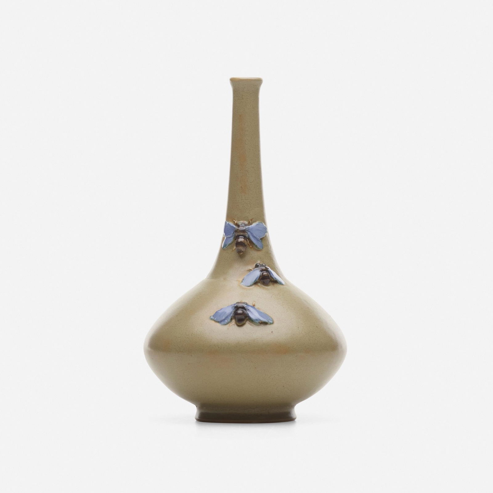 Emile Diffloth for University City, Vase with bees: Emile Diffloth for University City Vase with bees USA, 1910glazed porcelain 7 h × 4 dia in (18 × 10 cm) Stamped manufacturer's mark to underside 'ED UC 1910 The American Women's Le