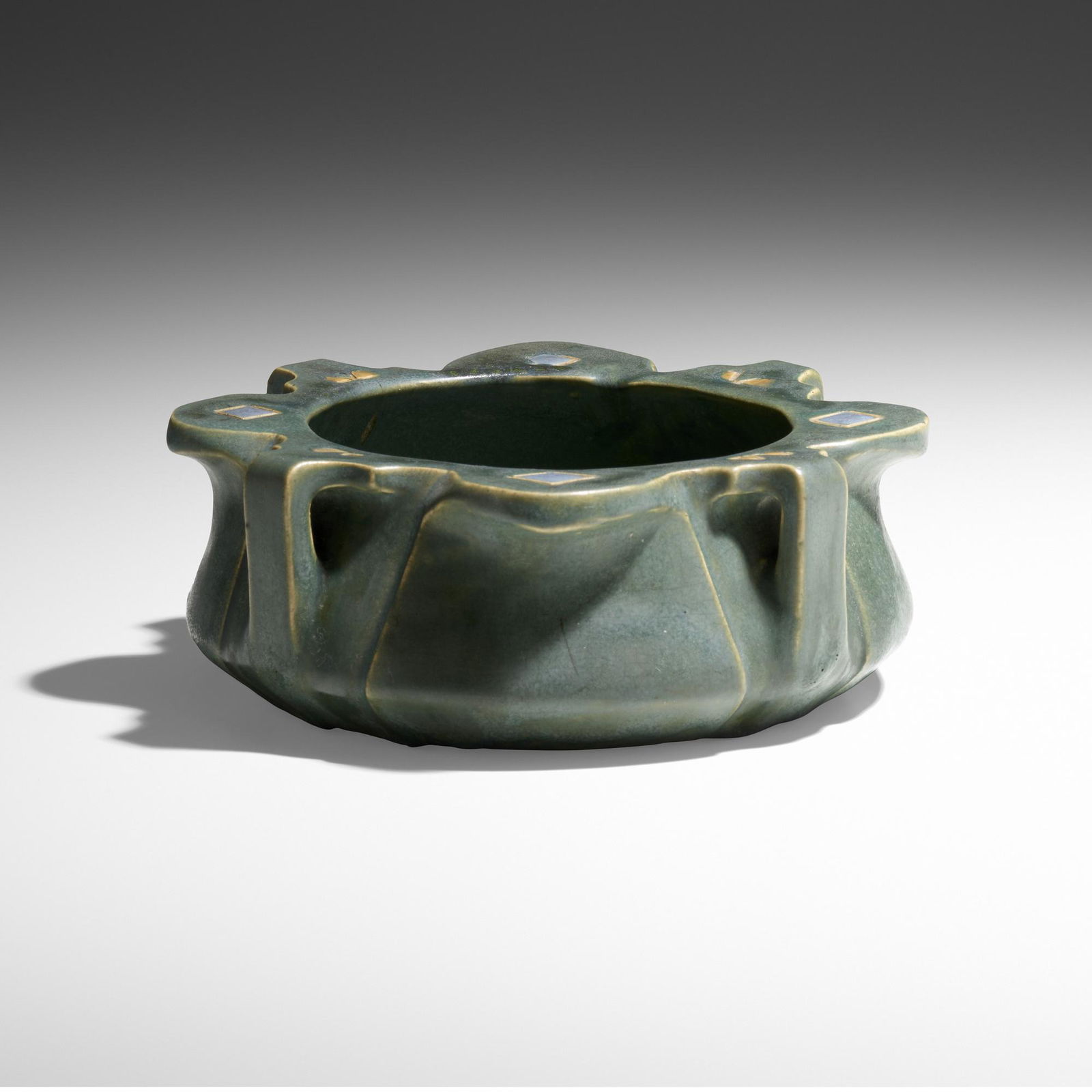 Emile Diffloth for University City, Low bowl: Emile Diffloth for University City Low bowl USA, 1911glazed earthenware 2.75 h × 8 dia in (7 × 20 cm) Incised manufacturer's mark to underside 'ED UC WL 1911 5137'.