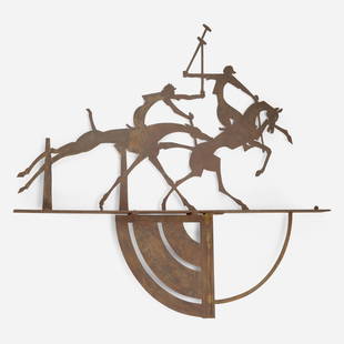 In the manner of Diederich, Polo weathervane: In the manner of William Hunt Diederich Polo weathervane 20th centurywrought iron 40 h × 47.25 w × 3 d in (102 × 120 × 8 cm) This work will ship from Rago