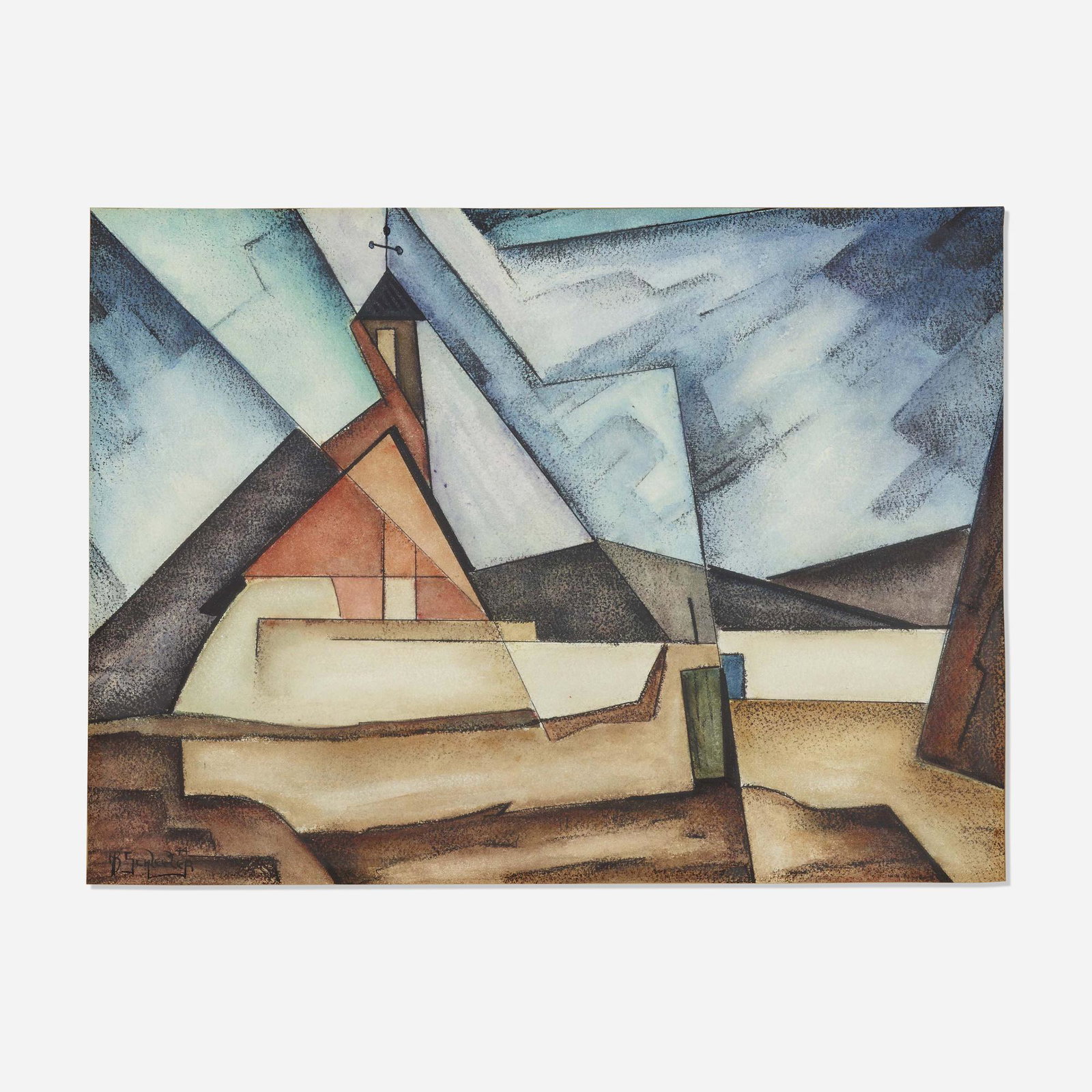 Howard Schleeter, Landscape Variations: Howard Schleeter Landscape Variations 1944watercolor with lithographic crayon sight: 12.125 h × 16.5 w in (31 × 42 cm) Signed and dated to lower left 'HB Schleeter 44'. Signed, tit