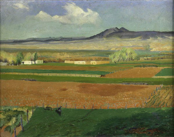 Kenneth Miller Adams (American, 1897-1966) Taos, N: Kenneth Miller Adams (American, 1897-1966) Taos, NM, 1924; Oil on canvas (framed); Signed and dated; 16'' x 20 1/4''; Provenance: Private Collection, Pennsylvania