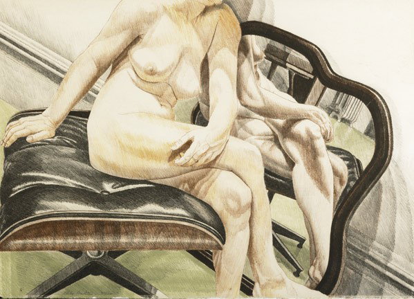 Philip Pearlstein (American, b. 1924) Nude on Eame: Philip Pearlstein (American, b. 1924) Nude on Eames Stool, 1977; Lithograph in colors; Signed and numbered 20/125; 19 3/4'' x 27 3/4'' (sheet); Printer: Landfall Press, Chicago; Publisher: Friends of 