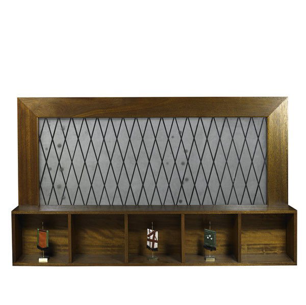 Thomas Grunfeld (German, b. 1956) Deutsche Boheme,: Thomas Grunfeld (German, b. 1956) Deutsche Boheme, 1986; Wood, sandblasted glass and flags; Signed and dated; 54'' x 91'' x 31''; Provenance: Barbara Gladstone Gallery, New York (label on verso); Priv