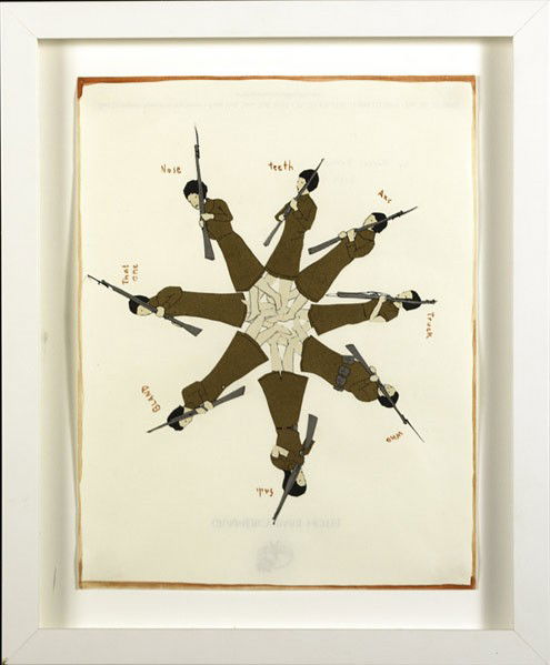 Marcel Dzama (Canadian, b. 1974) Untitled, 2004: Marcel Dzama (Canadian, b. 1974) Untitled, 2004; Mixed media and collage on paper (framed); Signed and dated; 11'' x 8 1/2'' (sheet); Provenance: Private Collection, New York