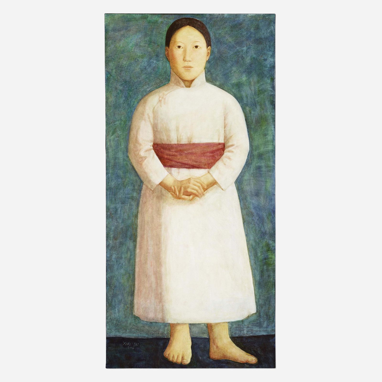 Xue Mo, Portrait of a Woman: Xue Mo Portrait of a Woman 2004oil on canvas 58 h × 28 w in (147 × 71 cm) Signed and dated to lower right 'Xue Mo 2004'. This work will ship from Rago in Lamber