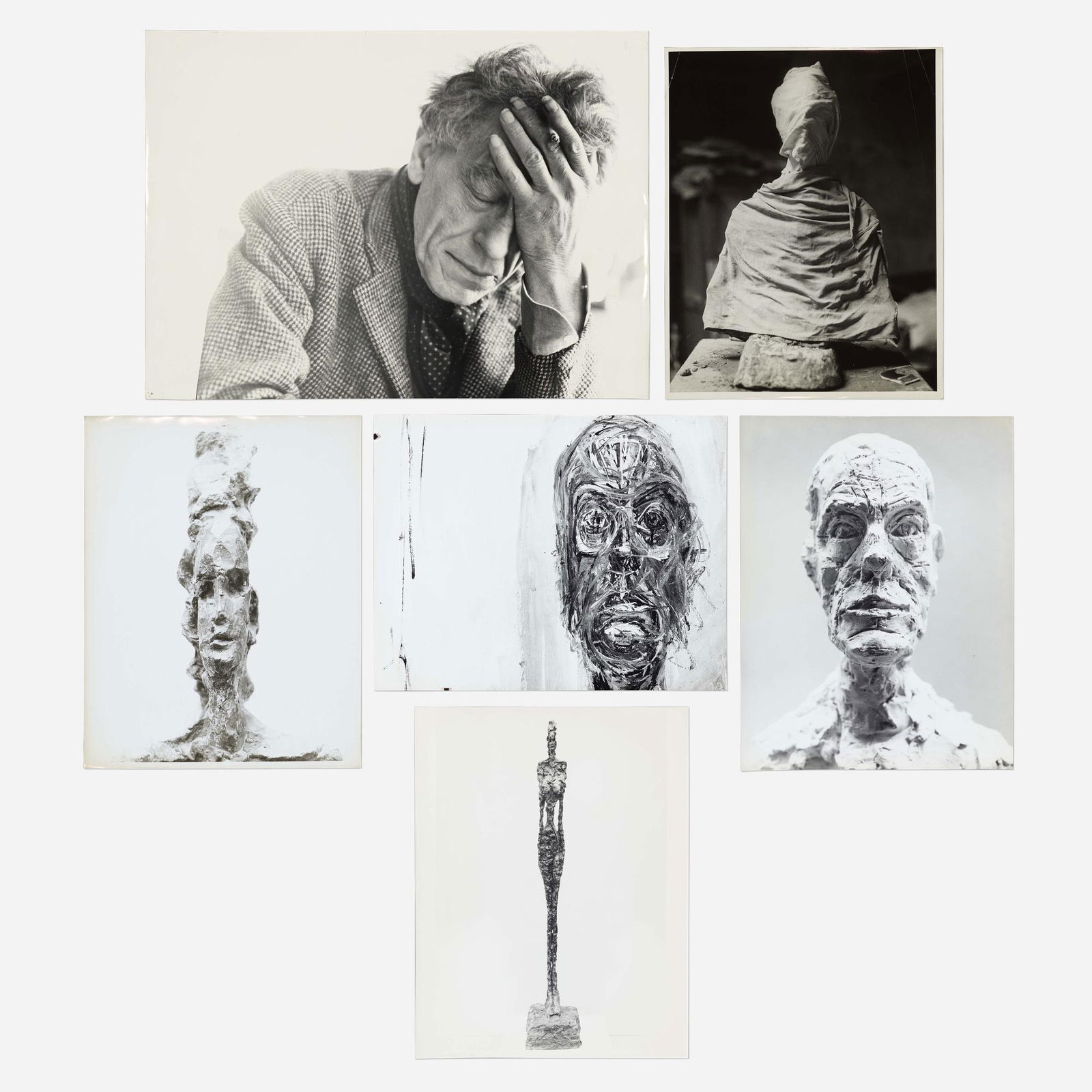 Herbert Matter, Six Photographs of Alberto Giacometti: Herbert Matter Six Photographs of Alberto Giacometti and His Works gelatin silver print 13.875 h × 10.875 w in (35 × 28 cm) 14.5 h × 19.375 w in (37 × 49 cm) Artist's stam