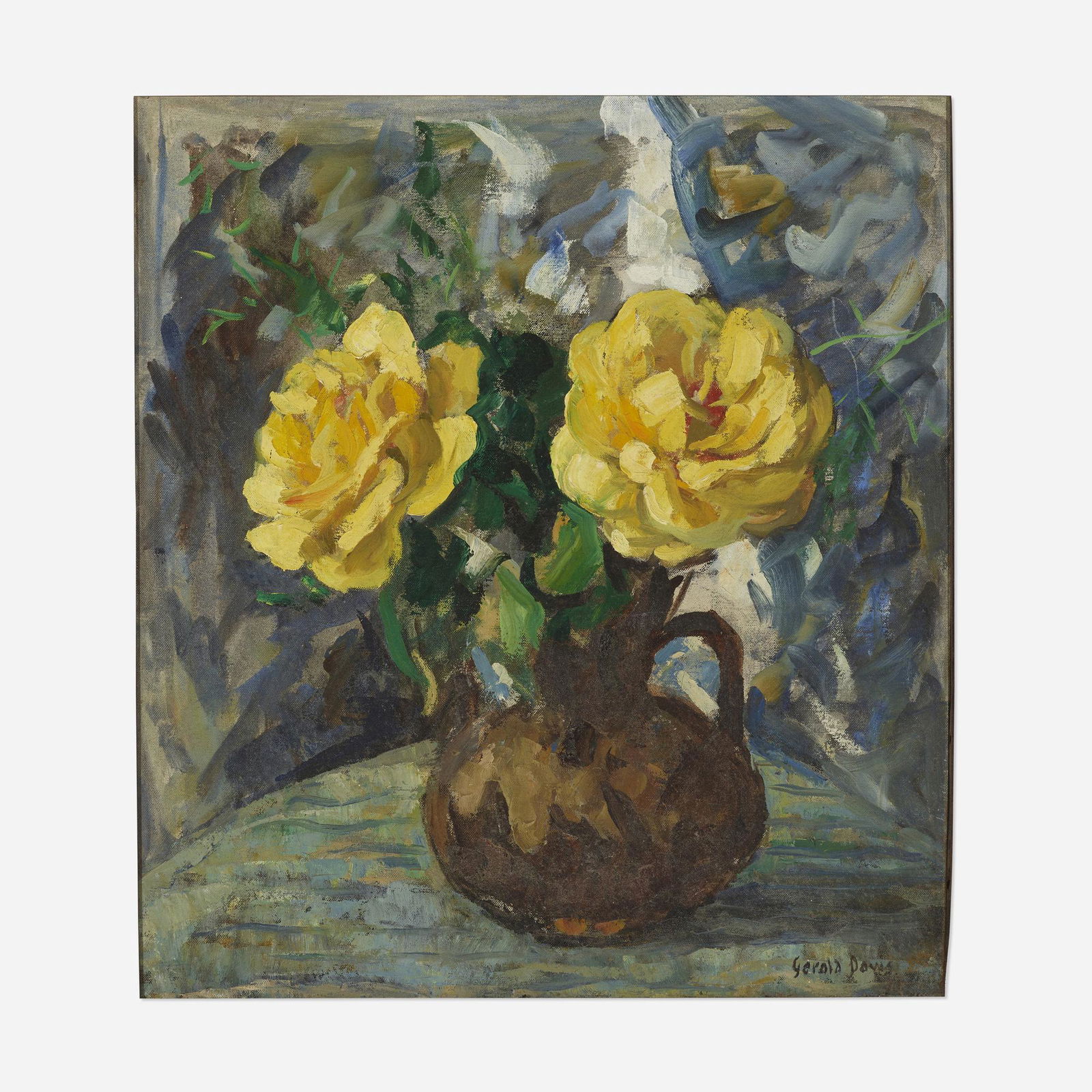 Gerald Vivian Davis, Yellow Roses: Gerald Vivian Davis Yellow Roses oil on canvas 20 h × 18 w in (51 × 46 cm) Signed to lower right 'Gerald Davis'. Provenance: The Hait Gallery, Maplewood, NJ