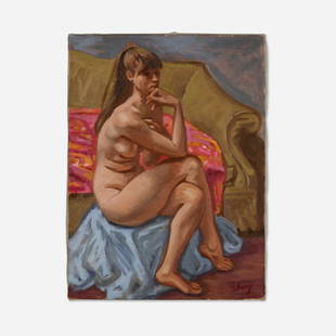 Saul Schary, Seated Woman: Saul Schary Seated Woman oil on canvas 16 h × 12 w in (41 × 30 cm) Signed to lower right 'Schary'. This work will ship from Rago in Lambertville, New Jersey.