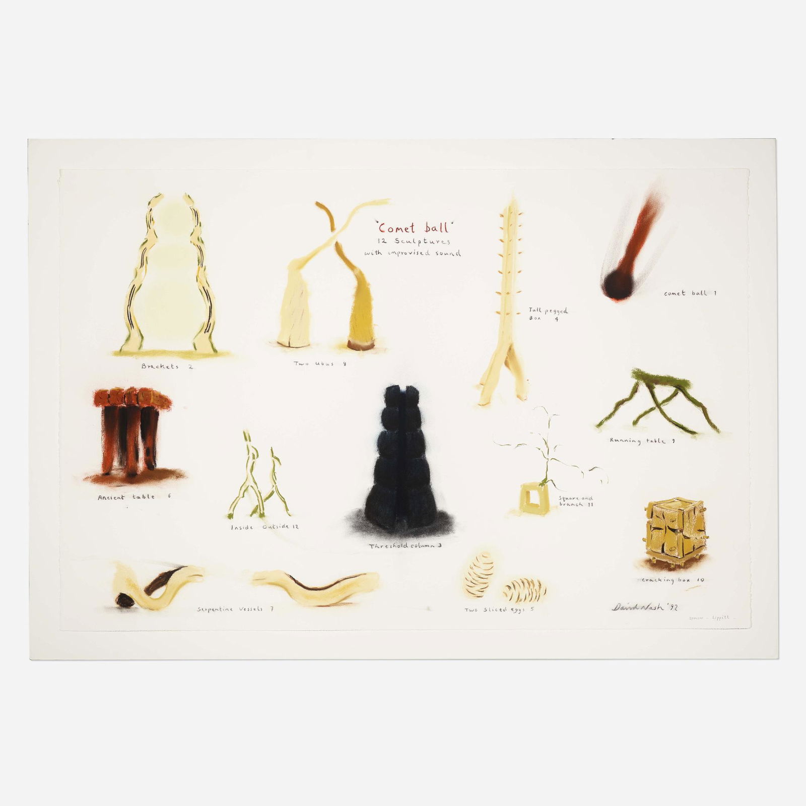 David Nash, Comet Ball: David Nash Comet Ball 1992pastel on paper 31.75 h × 47.5 w in (81 × 121 cm) Signed, dated and inscribed to lower right 'David Nash '92 - Sponsor Lippitt'. This