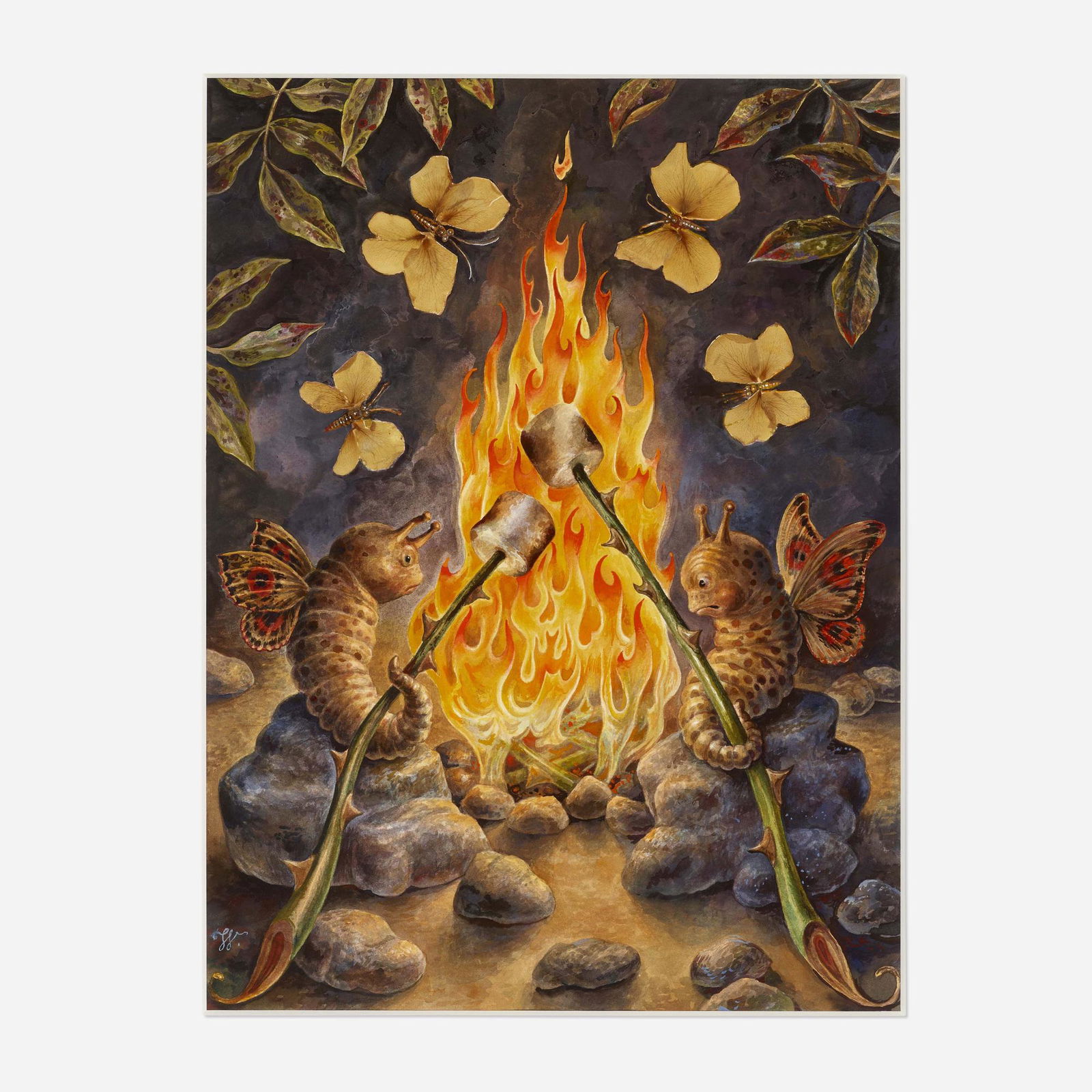 Thomas Woodruff, Blair Slug Project: Thomas Woodruff Blair Slug Project 1999watercolor and rose petals on paper sight: 23.375 h × 17.375 w in (59 × 44 cm) Signed to lower left 'TW'. Provenance: