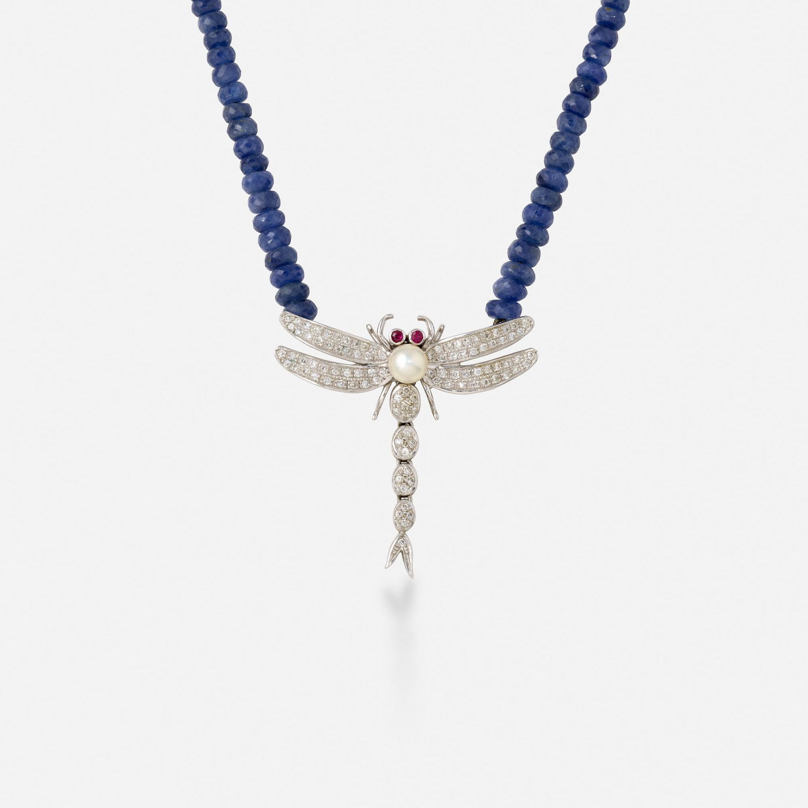 Diamond, gem-set, and white gold dragonfly necklace (1 of 3)