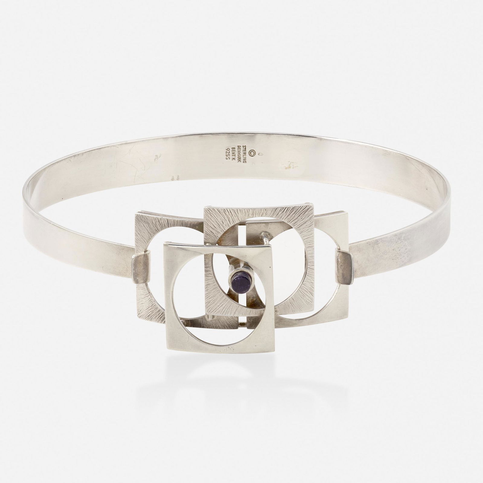 Bent Knudsen, Sterling silver and amethyst necklace: Bent Knudsen Sterling silver and amethyst necklace The Danish silversmith, trained in the workshop of Hans Hansen, established his own workshop in 1956 with his wife Anni. They created mostly silver j