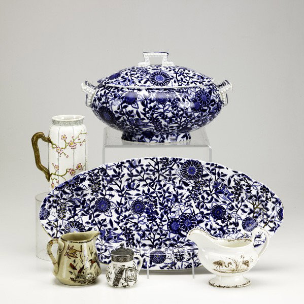 AESTHETIC MOVEMENT STAFFORDSHIRE, ETC.: AESTHETIC MOVEMENT STAFFORDSHIRE, ETC.; Approximately thirty pieces of English ceramics including Minton's and Royal Worcester; Most signed; Soup tureen: 8'' x 13'' x 8 1/2''