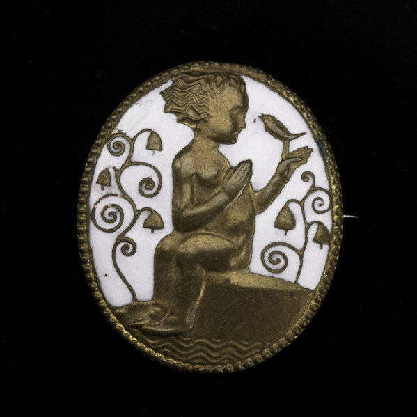 BERTHOLD LOFFLER; WIENER WERKSTATTE; Brooch: BERTHOLD LOFFLER; WIENER WERKSTATTE; Brooch, Austria, ca. 1909; Copper, white enamel; Note: The smallest of the three sizes, unusual in copper; Provenance: Baltimore Museum of Art, to benefit future a