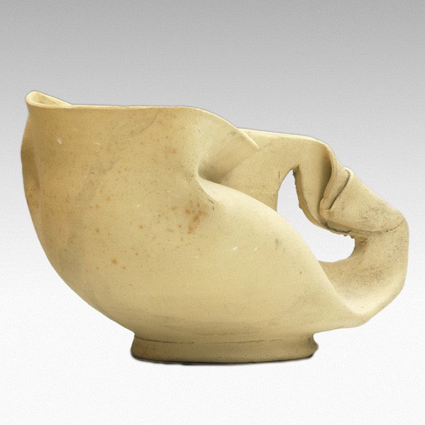 GEORGE OHR; Bisque-fired pitcher: GEORGE OHR; Bisque-fired pinched pitcher; Script signature; 3 3/4'' x 6 1/2''