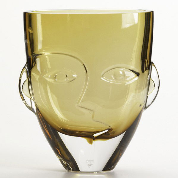 MARTTI RYTKONEN; ORREFORS; Vase: MARTTI RYTKONEN; ORREFORS; Figural topaz glass Expo vase, Sweden, 2002; Signed, dated, numbered; 11'' x 10''