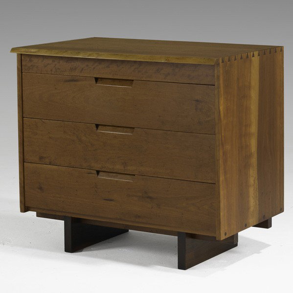 GEORGE NAKASHIMA; Four-drawer dresser: GEORGE NAKASHIMA; Four-drawer dresser, USA; Cherry; Provenance available; Unmarked; 31 1/2'' x 36'' x 22''