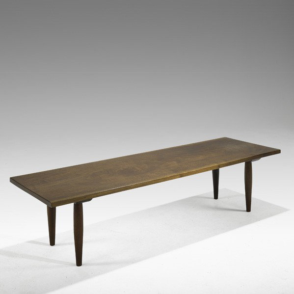 PHIL POWELL; Table bench: PHIL POWELL; Table bench, 1960s; American black walnut; Unmarked; 15'' x 63'' x 20''