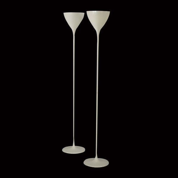 MAX BILL; Pair of floor lamps: MAX BILL; Pair of floor lamps, Switzerland, 1960s; Enameled aluminum; Swiss label; 65'' x 11''