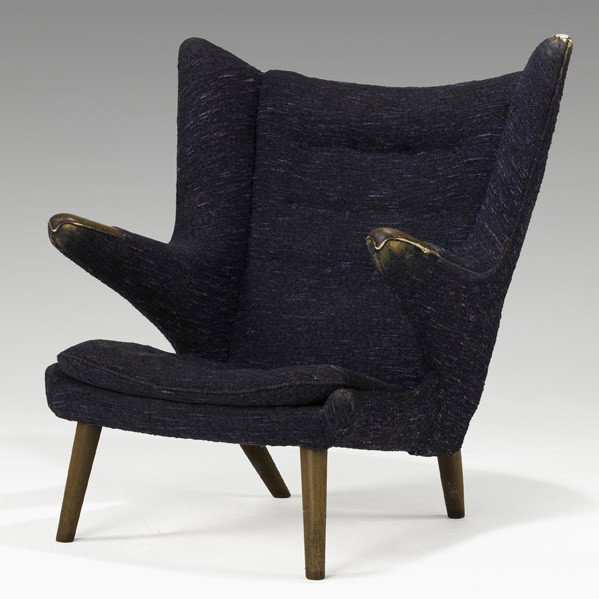 HANS WEGNER; A.P. STOLEN; Wing chair: HANS WEGNER; A.P. STOLEN; Papa Bear lounge chair, Denmark, 1960s; Teak, wool; Stamped mark; 39'' x 36'' x 34''