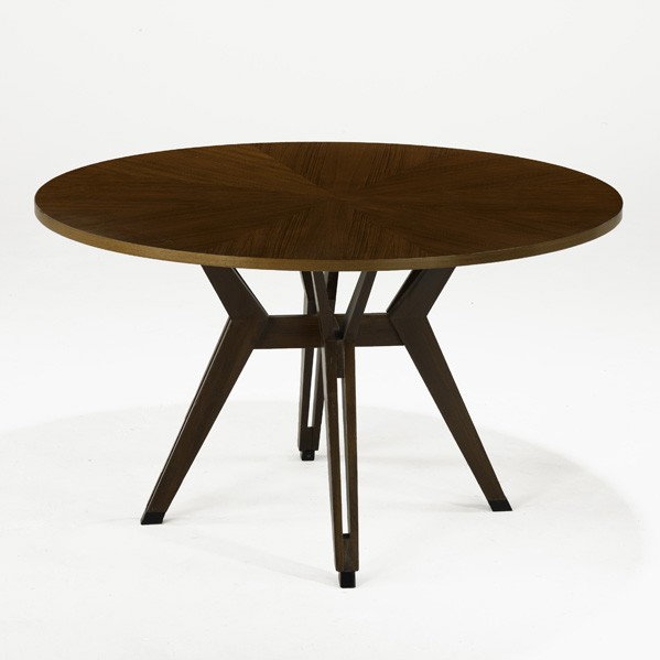 ICO AND LUISA PARISI; Dining table: ICO AND LUISA PARISI; MOBILI ITALIANI MODERNI; Dining table, Italy, 1958; Rosewood, mahogany, brass; Unmarked; 28'' x 47''