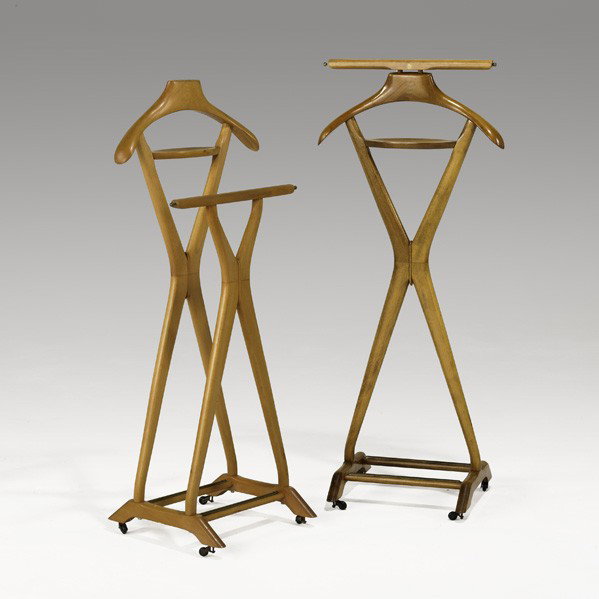 ICO AND LUISA PARISI; Two valets: ICO AND LUISA PARISI; Two valets, Italy, 1950s; Italian walnut, brass; Stamped; Taller: 42 3/4'' x 17 1/2'' x 14''