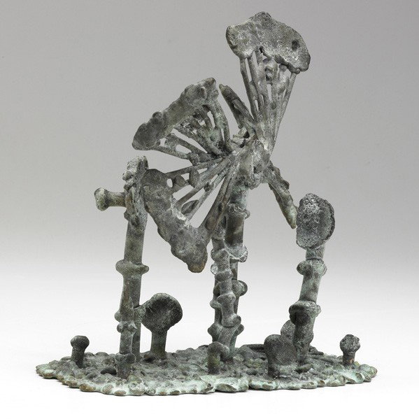 KLAUS IHLENFELD; Sculpture: KLAUS IHLENFELD; Patinated bronze sculpture, ''Butterfly Tree Landscape,'' USA, 1990s; Provenance: The artist; Stamped K; 7 1/2'' x 7'' x 4''