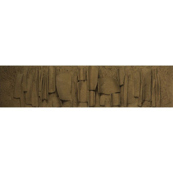 DESIGN TECHNICS; Wall sculpture: DESIGN TECHNICS; Wall sculpture, USA, 1950s; Terra cotta and wood; Stamped cipher and signed GEORG; 72'' x 17 1/2'' x 3''