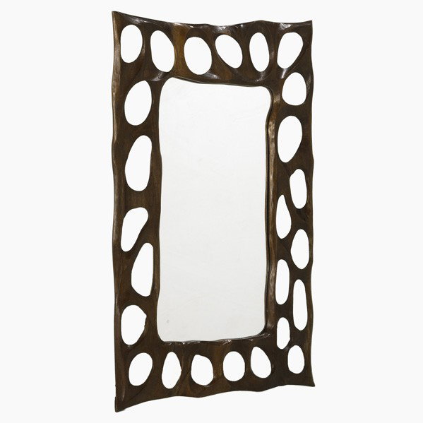 JAMES MARTIN (Attr.); Mirror: JAMES MARTIN (Attr.); Wall-hanging mirror, USA, 1960s; Carved American black walnut, mirrored glass; Unmarked; 34 3/4'' x 22 3/4''