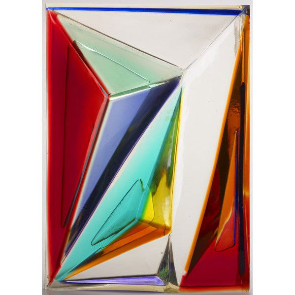 LEO AMINO; Sculpture: LEO AMINO; Cast resin faceted sculpture, USA, 1975; Signed and dated, #107; 14 1/2'' x 10 1/2'' x 2 3/4''