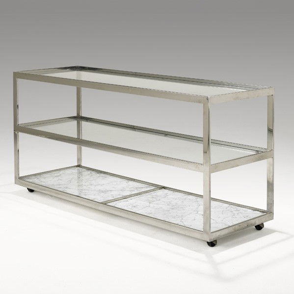 CY MANN; Server: CY MANN; Server, USA, 1970s; Chromed steel, glass, marble; Unmarked; 29'' x 61 1/2'' x 19 1/4''