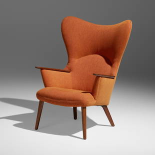 Hans J. Wegner, Lounge chair, model AP 27: Hans J. Wegner Lounge chair, model AP 27 A.P. StolenDenmark, 1954upholstery, walnut 42 h × 33 w × 30 d in (107 × 84 × 76 cm) Literature: Hans