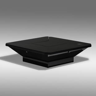 Fabrizio Cocchia, Coclea coffee table: Fabrizio Cocchia Coclea coffee table SormaniItaly, 1971laminate, chromed steel 17.75 h × 59 w × 59 d in (45 × 150 × 150 cm) Table features four adjustable surface