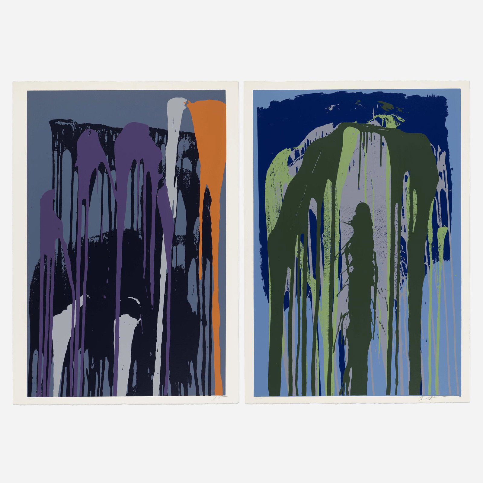 Larry Poons, Untitled (two works): Larry Poons Untitled (two works) 1980screenprint in colors on Arches 35.75 h × 25 w in (91 × 63 cm) Signed and numbered to lower edge of each work '3/100 Larry Poons' and '95/100 L