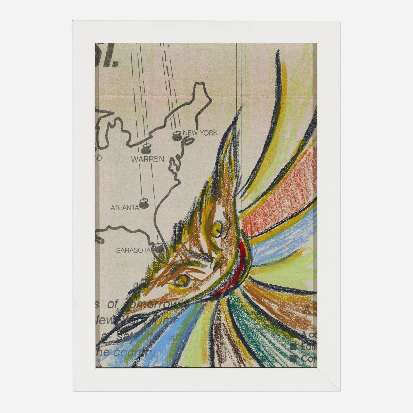 Marcel Dzama and Oscar Murillo, Untitled: Marcel Dzama and Oscar Murillo Untitled pastel on printed paper sight: 11.25 h Ã— 7.625 w in (29 Ã— 19 cm) This work will ship from Rago in Lambertville, New Jersey.