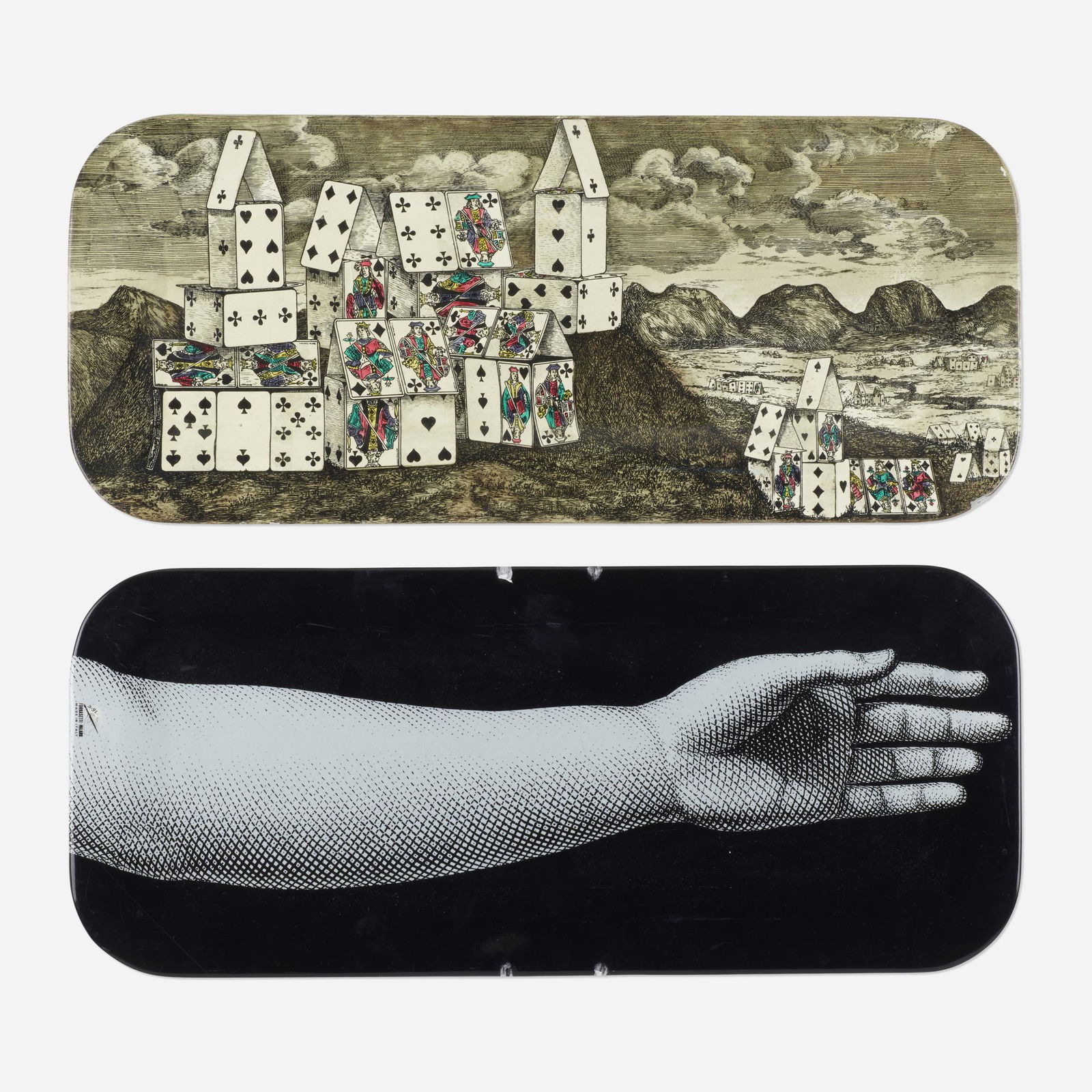 Piero Fornasetti, Citta di Carte and Mano trays (1 of 2)