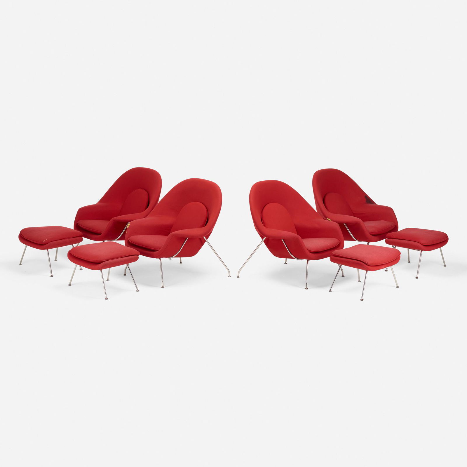 In the manner of Saarinen, chairs and ottomans (1 of 3)