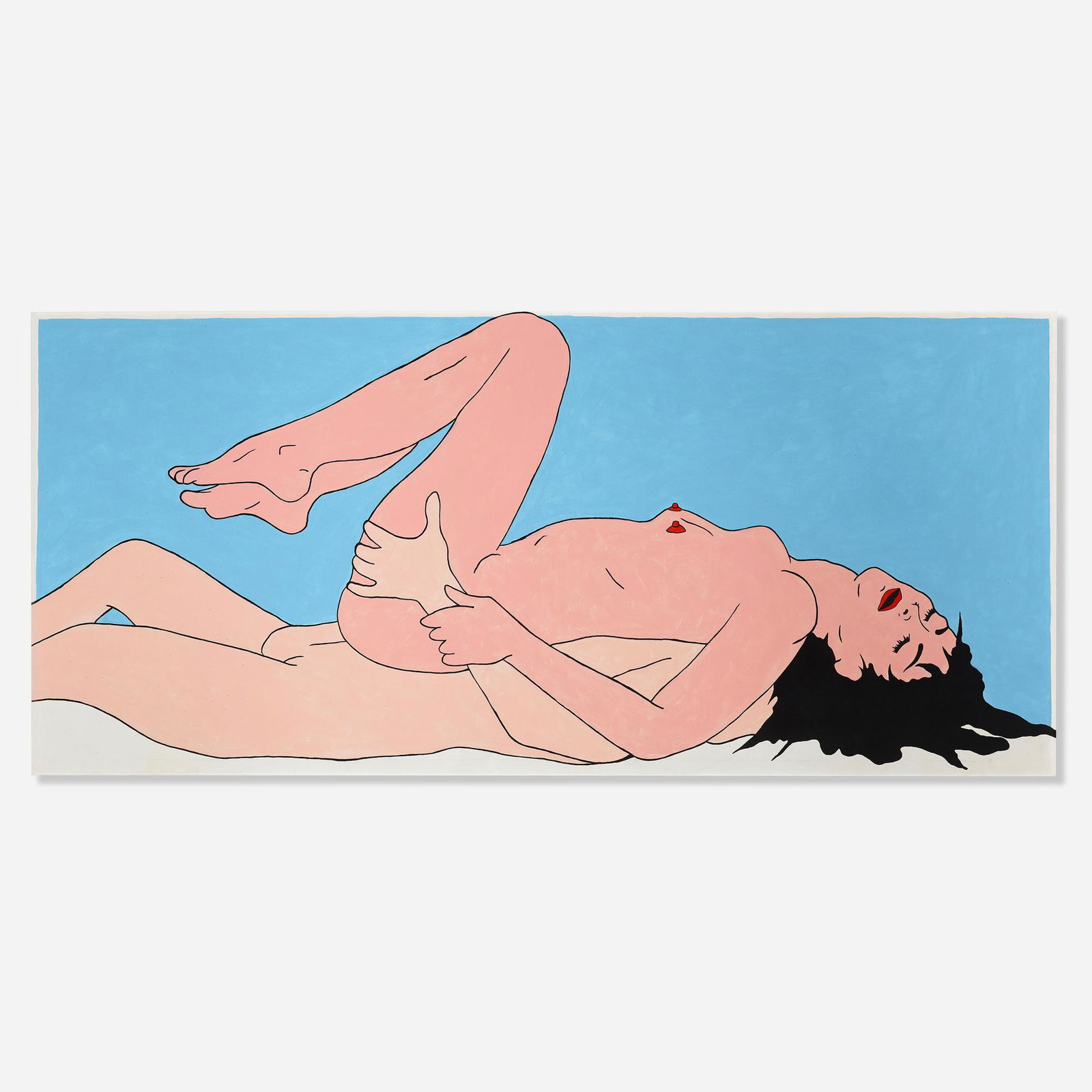 John Wesley, Woman Falling Asleep: John Wesley Woman Falling Asleep 1993acrylic on canvas 35 h × 79 w in (89 × 201 cm) Signed, titled and dated to verso 'Woman Falling Asleep John Wesley 1993'. Proven