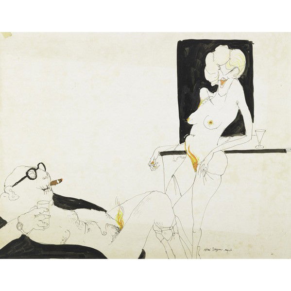 CARTOON ARTISTS: CARTOON ARTISTS; Six works of art: Mischa Richter (American, 1910-2001), three mixed media drawings, one Thomas E. Dewey and one Herbert Hoover, 1940s Presidential Campaign; Cartoon illustration signe