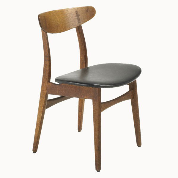 HANS WEGNER / CARL HANSEN: HANS WEGNER; CARL HANSEN; Side chair, Denmark, 1950's; Oak and leatherette; Branded; 30'' x 20'' x 18''