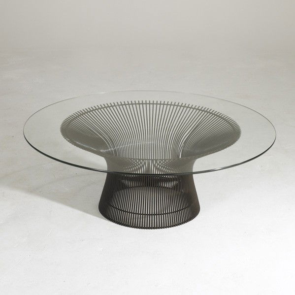 WARREN PLATNER/ KNOLL: WARREN PLATNER; KNOLL; Bronze painted steel and glass coffee table; 15'' x 42'' dia.