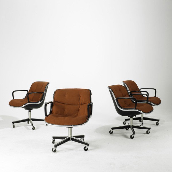 CHARLES POLLACK / KNOLL INTERNATIONAL: CHARLES POLLACK; KNOLL INTERNATIONAL; Set of four armchairs, USA, 1970'S; Wool, plastic and chromed steel; Fabric labels; 31'' x 26 1/2'' x 28''