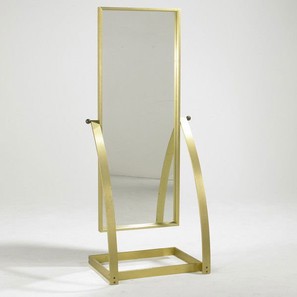 MAISON JANSEN: MAISON JANSEN; Pier mirror, France, 1970s; Anodized aluminum, bronze and mirror; Unmarked; 63 1/2'' x 27'' x 21''