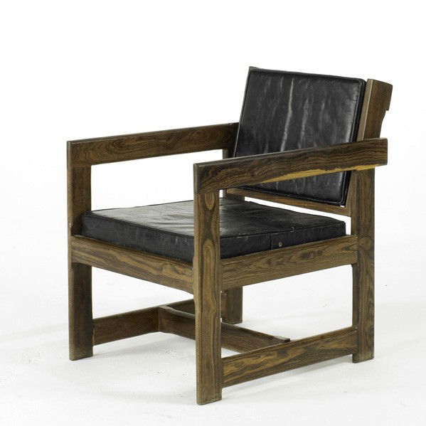 DON SHOEMAKER / SENAL: DON SHOEMAKER; SENAL; Armchair, Mexico, 1970s; Rosewood and leather; Unmarked; 31'' x 22'' x 28 1/2''