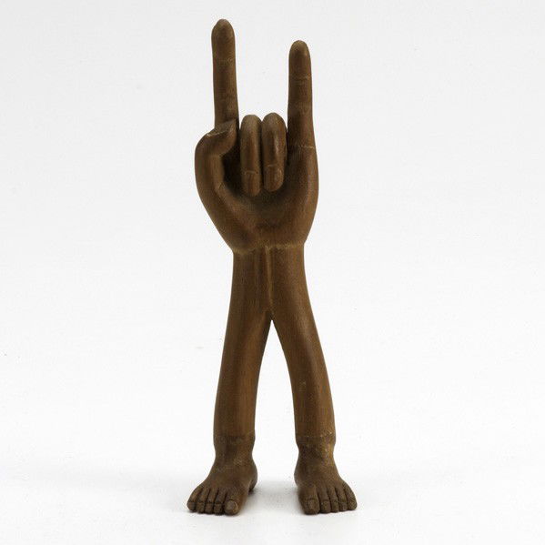 PEDRO FRIEDEBERG: PEDRO FRIEDEBERG; Hand Foot Mexican mahogany sculpture; Signed Pedro Friedeberg; 6 2/3'' x 2 1/4'' x 2 3/4''