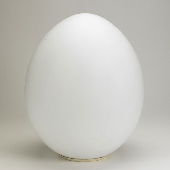 LIGHTOLIER: LIGHTOLIER; Egg-shaped table lamp frosted glass and painted steel base; Unmarked; 18 1/2'' x 15''